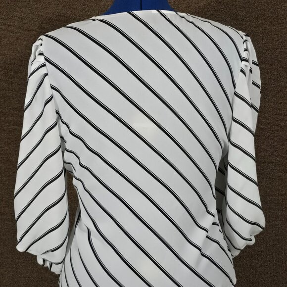 Worthington Stripped Wrap Blouse PL White and Black- Pre-Owned - Picture 3 of 7